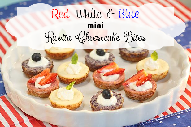 red white & blue mini ricotta cheesecake bites