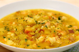 Saffron Potato Soup with Shrimp