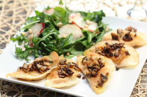 Crisp Pumpkin Ravioli with Pear & Pomegranate Salad