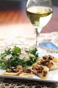 Crisp Pumpkin Ravioli with Pear & Pomegranate Salad
