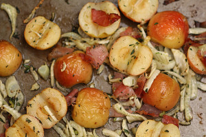 Roasted Crimson Gold Apples with Fennel & Prosciutto