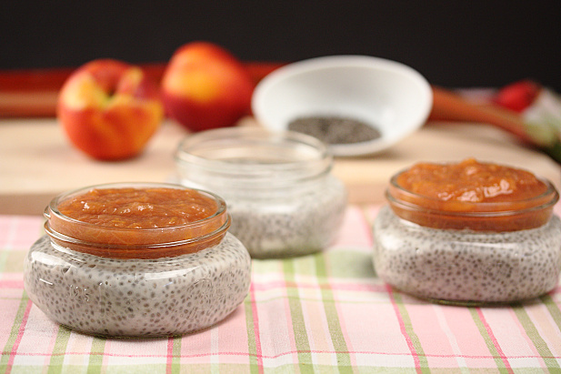 Coconut Chia Pudding with Rhubarb Nectarine Compote