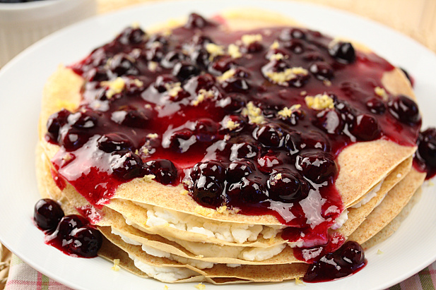 Whole Wheat Crepe Stack with Blueberry Sauce
