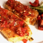 Lemony Chickpea Polenta Cakes with Warm Roasted Red Pepper Salsa